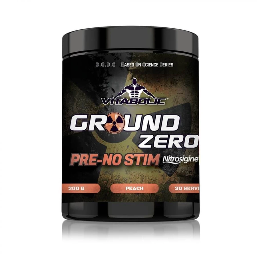 Ground Zero Pre-Stim Nitrosigine poudre de pré-entraînement aromatisée à la pêche, 315 g, Vitabolic