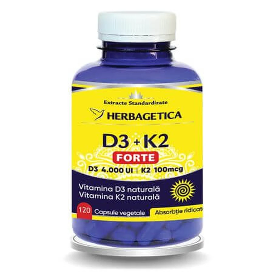 Vitamina D3+K2 Forte, 120 cápsulas, Herbagetica
