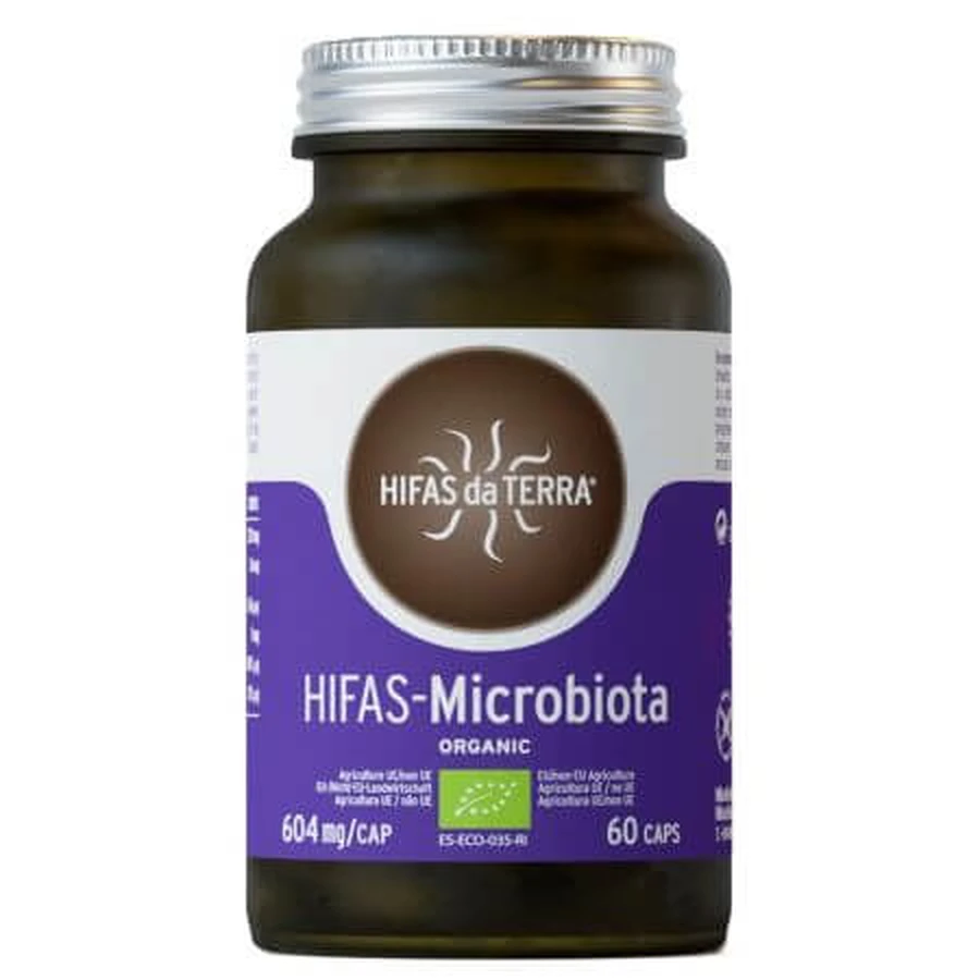 Extracto de setas reishi, melena de león, pleurotus y shiitake Hifas Microbiota, frasco con 60 cápsulas, Hifas da Terra
