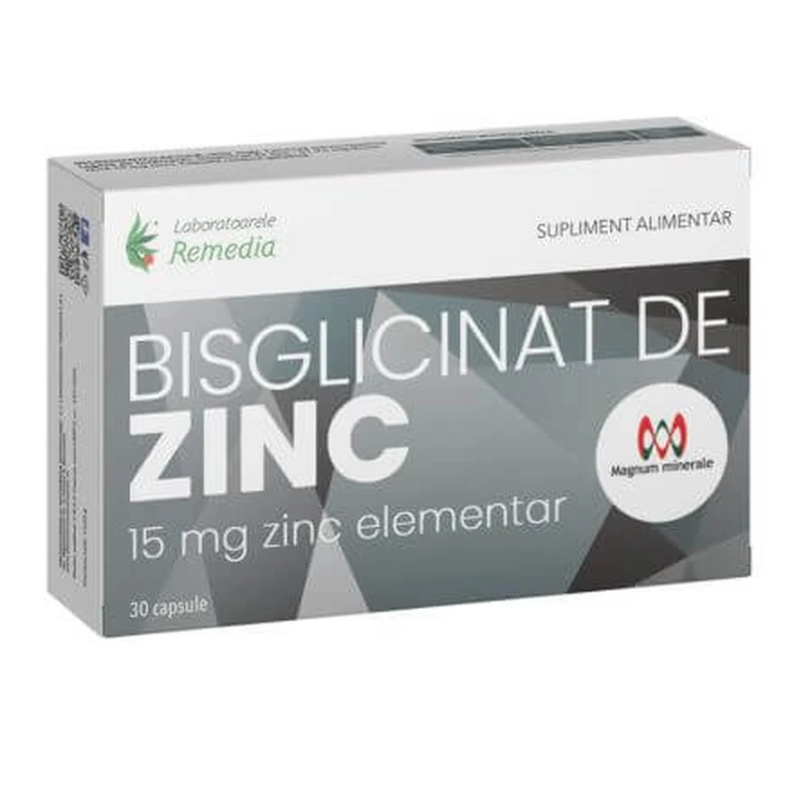 Bisglicinat de Zinc, 15 mg, 30 capsule, Remedia