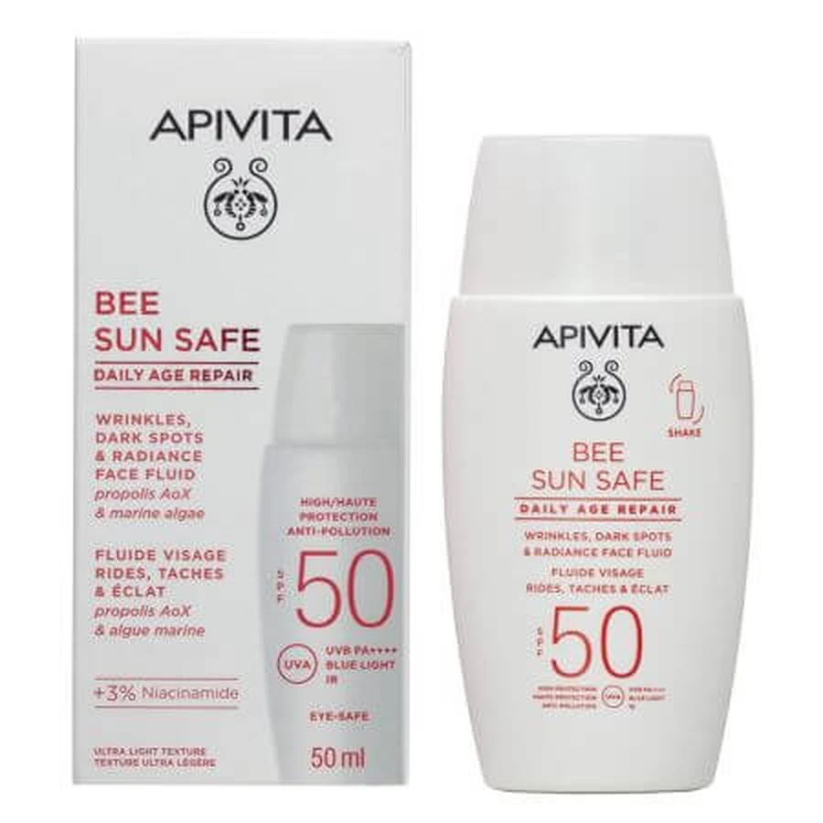 Bee Sun Safe fluide hydratant anti-rides avec protection solaire SPF 50, 50 ml, Apivita