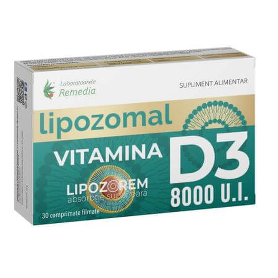 Vitamine D3 liposomaal, 8000 IE, 30 filmomhulde tabletten, Remedia
