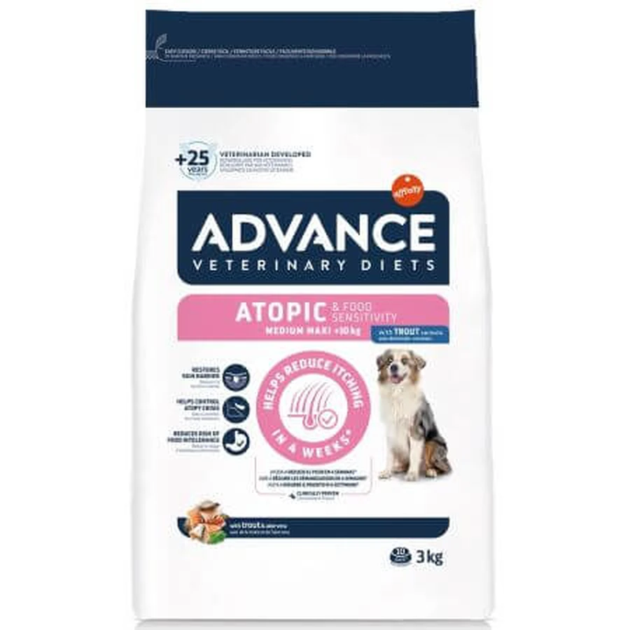 Croquettes pour chiens avec truite et aloe vera Atopic Derma Care, 3 kg, Advance Veterinary Diets