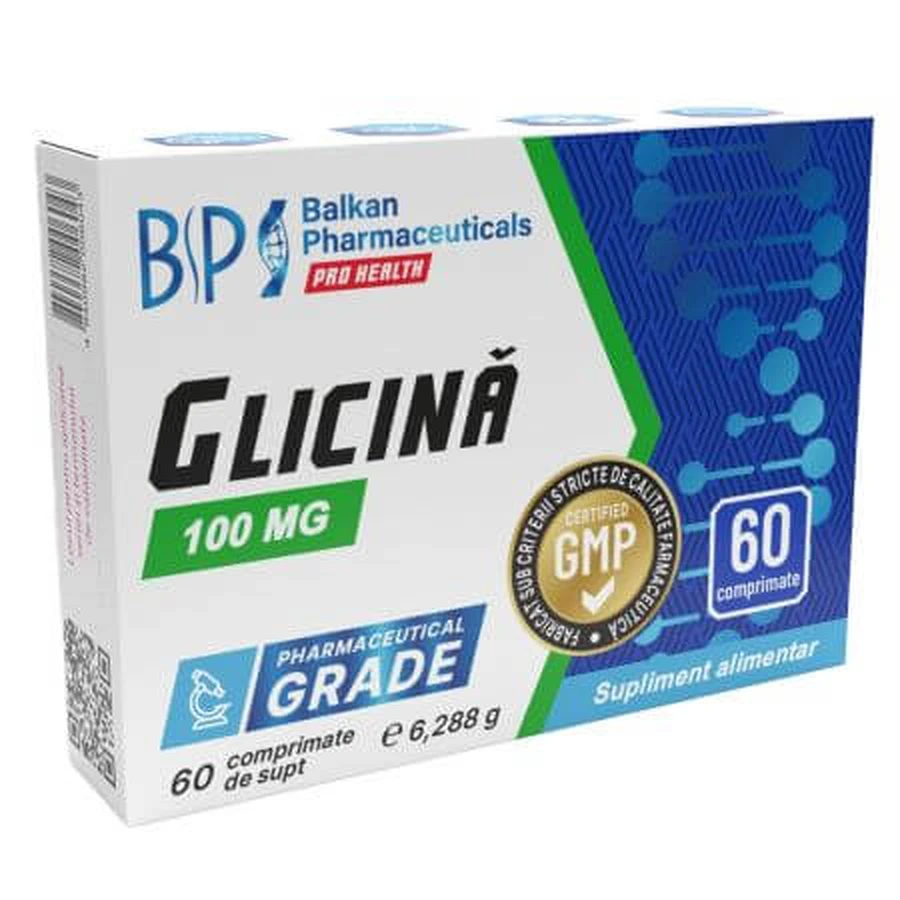 Glicina, 100 mg, 60 comprimidos, Balkan Pharmaceuticals