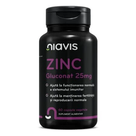 Zinc Gluconate, 25 mg, 60 capsules, Niavis