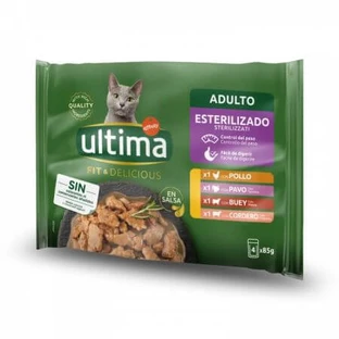 Mélange de nourriture humide avec 4 types de viande pour chats stérilisés, 4x85 g, Ultima