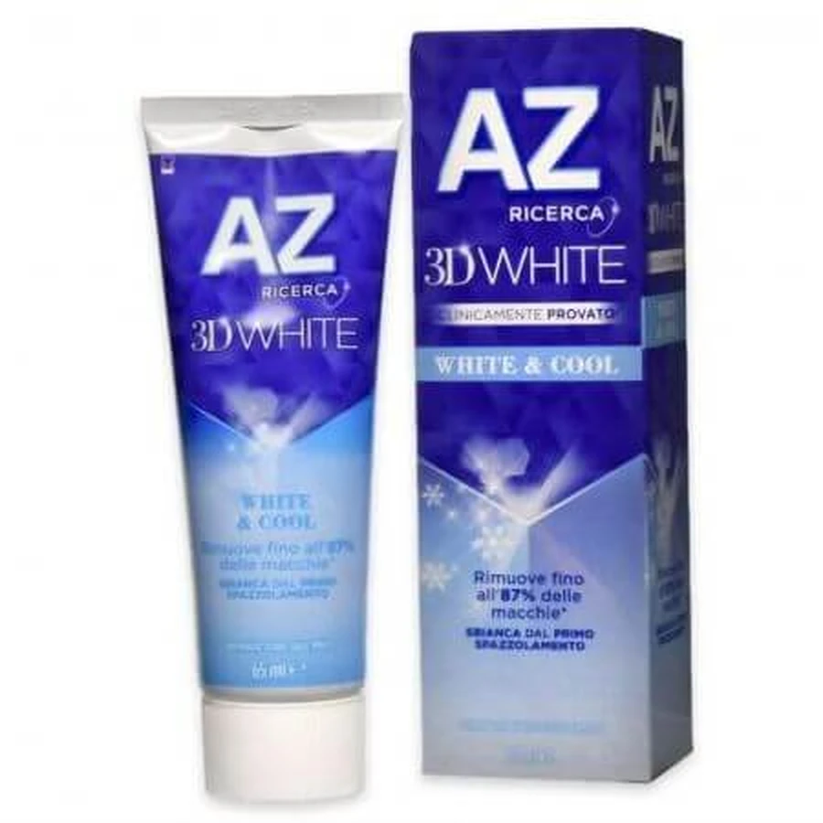 Dentífrico blanqueador 3D White, White & Cool, 65 ml, AZ Ricerca