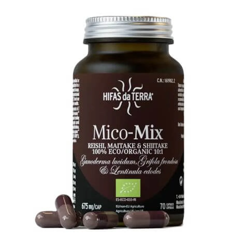 Shiitake, maitake en reishi paddenstoelen extract Mico Mix, 70 capsules, Hifas da Terra