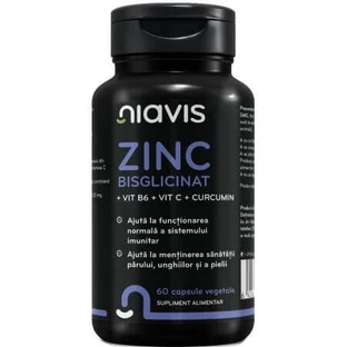 Zink Bisglycinaat + Vitamine B6 + Vitamine C + Curcumine, 60 plantaardige capsules, Niavis