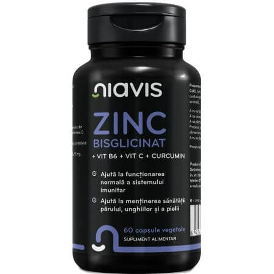 Zink Bisglycinaat + Vitamine B6 + Vitamine C + Curcumine, 60 plantaardige capsules, Niavis