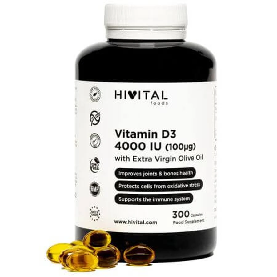 Vitamin D3, 4000 IU, 300 Kapseln, Hivital