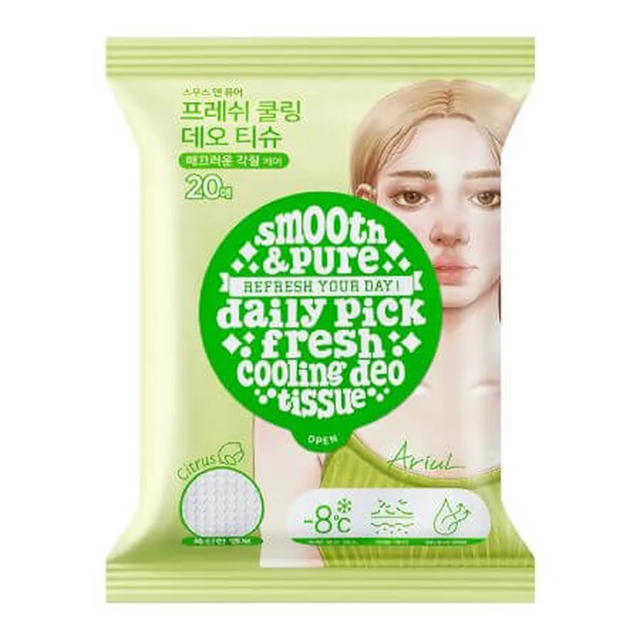 Citrus Smooth & Pure Fresh Cooling Deodorant Wipes, 20 pieces, Ariul