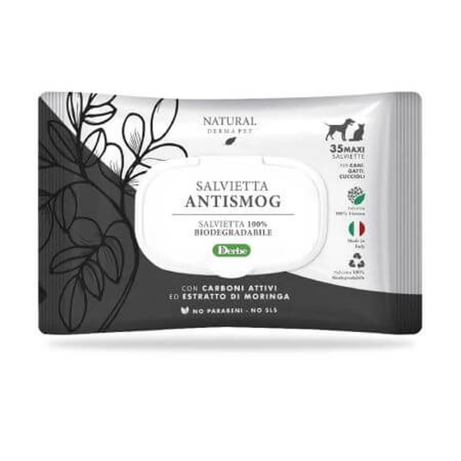 Anti-Smog-Feuchttücher mit Aktivkohle und Moringa-Extrakt, 35 Stück, Natural Derma Pet