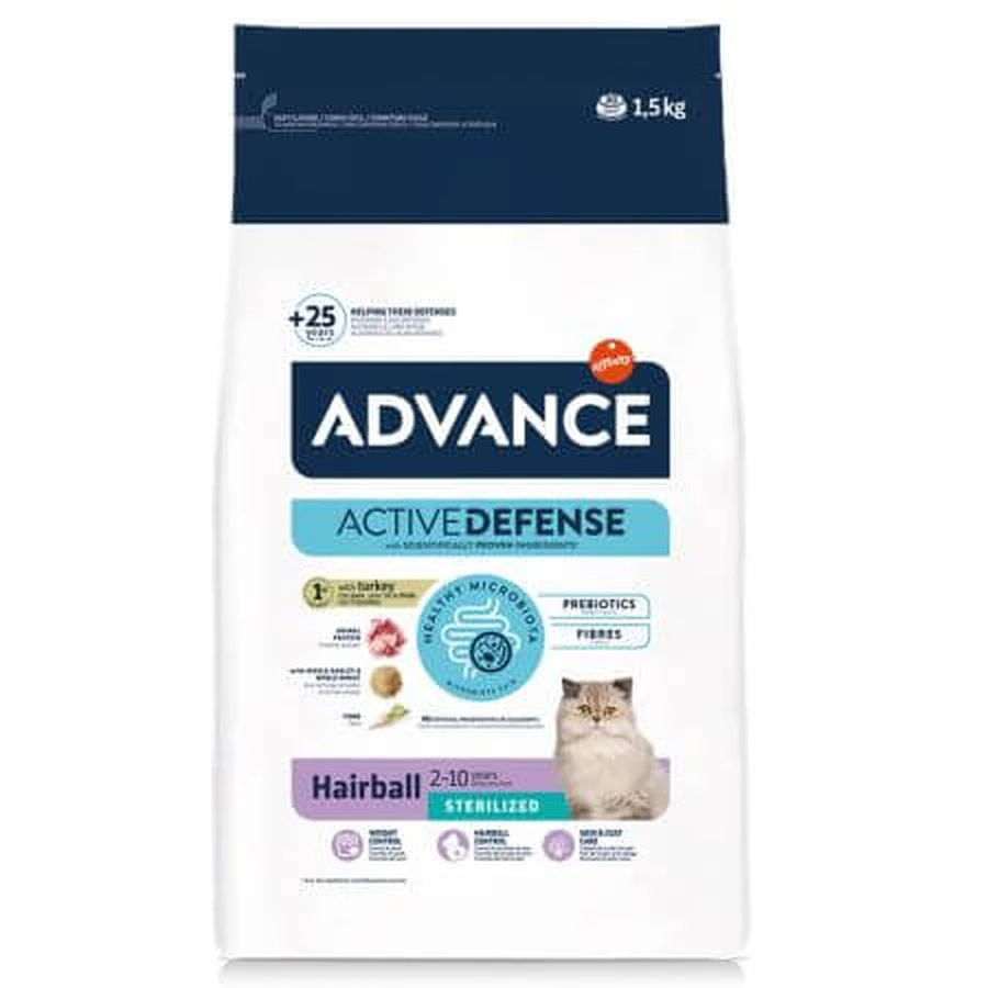 Droogvoer voor volwassen gesteriliseerde katten Hairball Active Defense, 1.5 kg, Advance Veterinary Diets