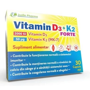 Vitamine D3 + K2 Forte, 30 softgels, Justin Pharma
