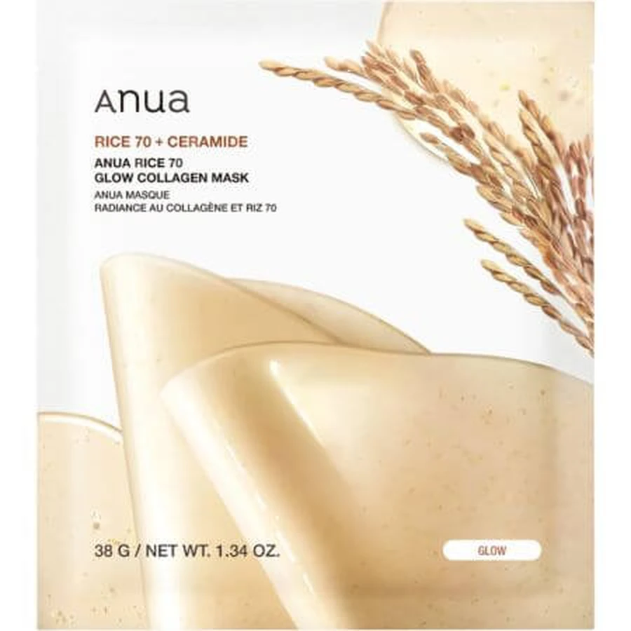 Rice 70+ Glow Collagen Hydrating and Brightening Hydrogel Mask, 38 g, Anua