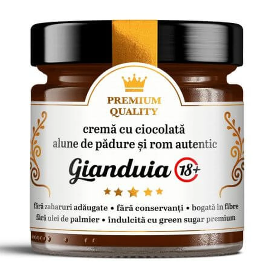 Gianduia 18+ Secretele Ramonei Schokoladencreme mit Schokolade, Haselnüssen und echtem Rum, 250 g, Laboratoarele Remedia