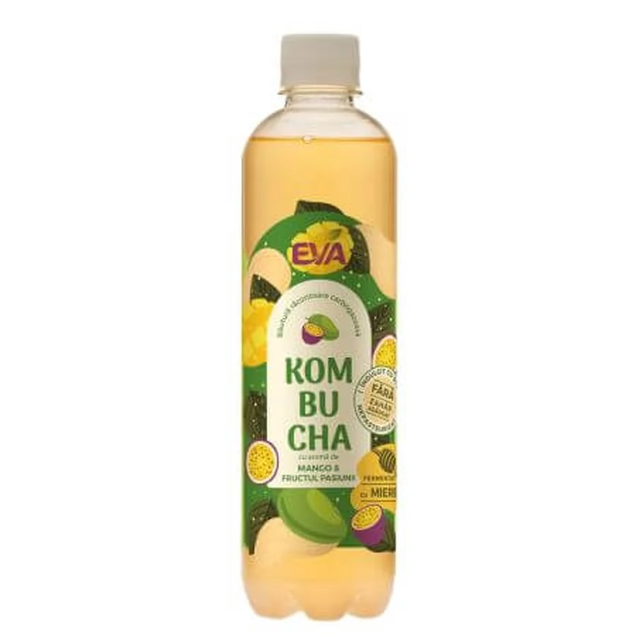 Mango and Passion Fruit Kombucha Flavored Drink, 500 ml, Eva