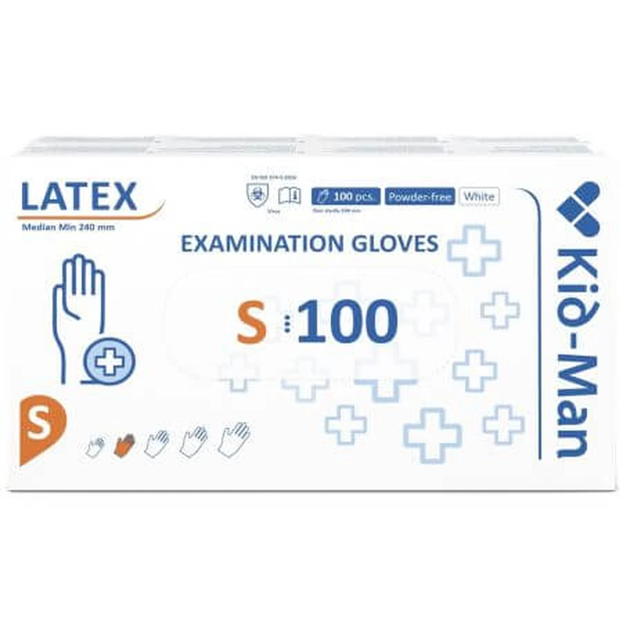 Gants jetables en latex blanc, taille S, 100 pièces, Kid-Man