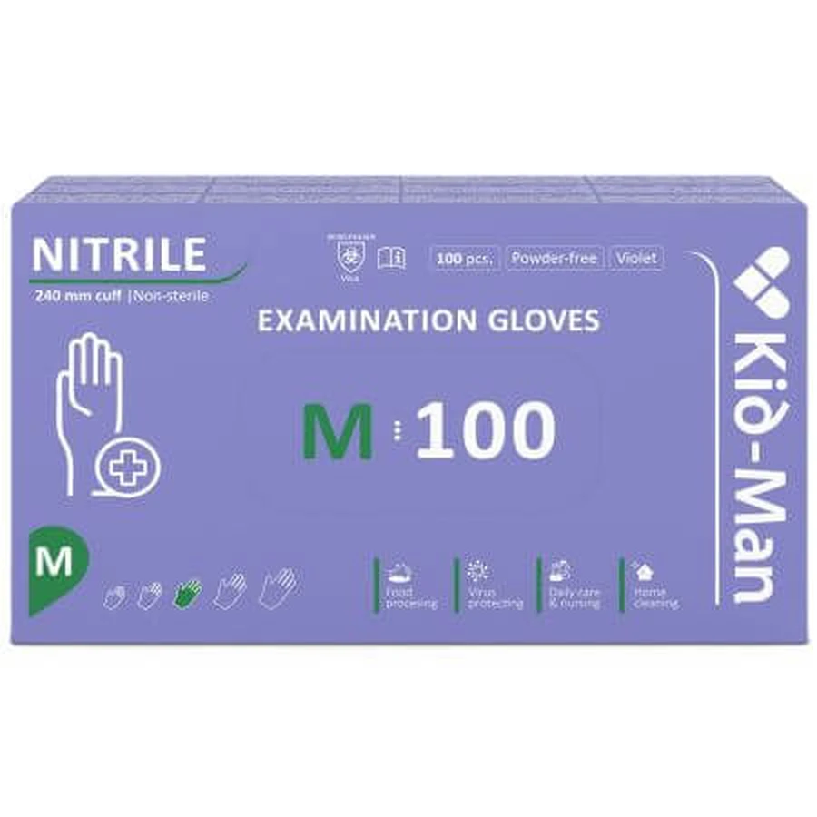 Disposable purple nitrile gloves, size M, 100 pieces, Kid-Man