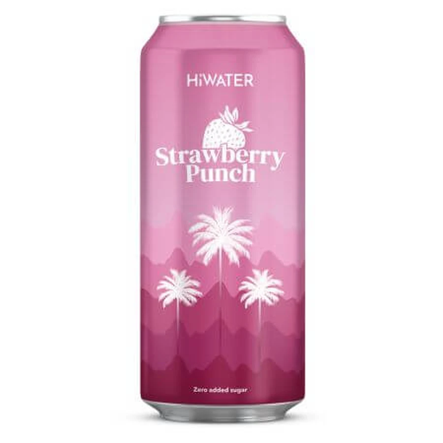 Natural coconut water carbonated with natural strawberry juice Strawberry Punch, 320 ml, Hiwater