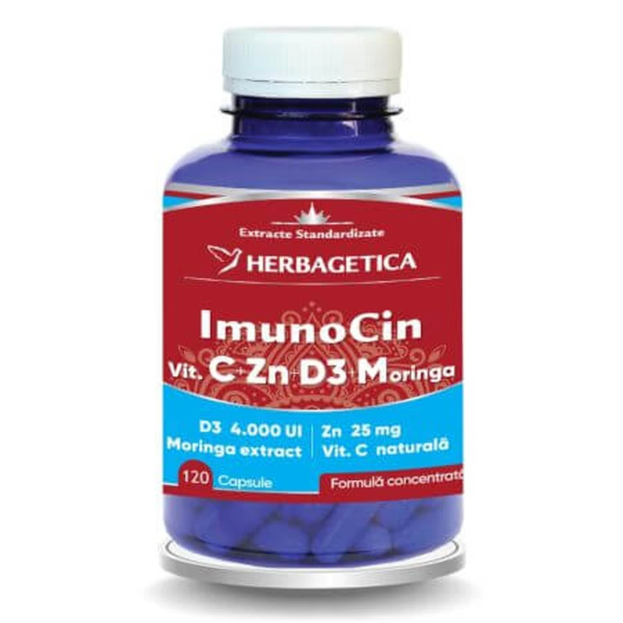 Immunocin mit Vitamin C+Zn+D3+Moringa, 120 Kapseln, Herbagetica