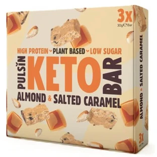 Protein bar with almonds and salted caramel Keto Bar, 3x30 g, Pulsin