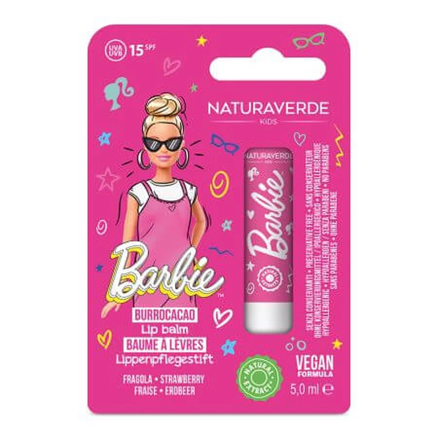 Baume à lèvres avec SPF 15 et Barbie à la fraise, 5 ml, Naturaverde