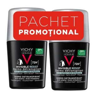 Antiperspirant roll-on deodorant for men Invisible Resist 72H, 50 ml + 50 ml, Vichy