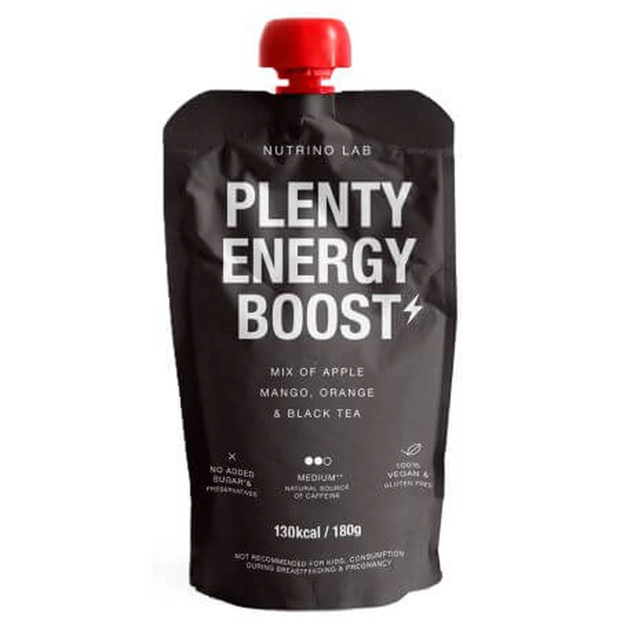 Pasteurisiertes Fruchtpüree mit Apfel, Mango, Orange und schwarzem Tee Plenty Energy Boost, 180 g, Nutrino Lab