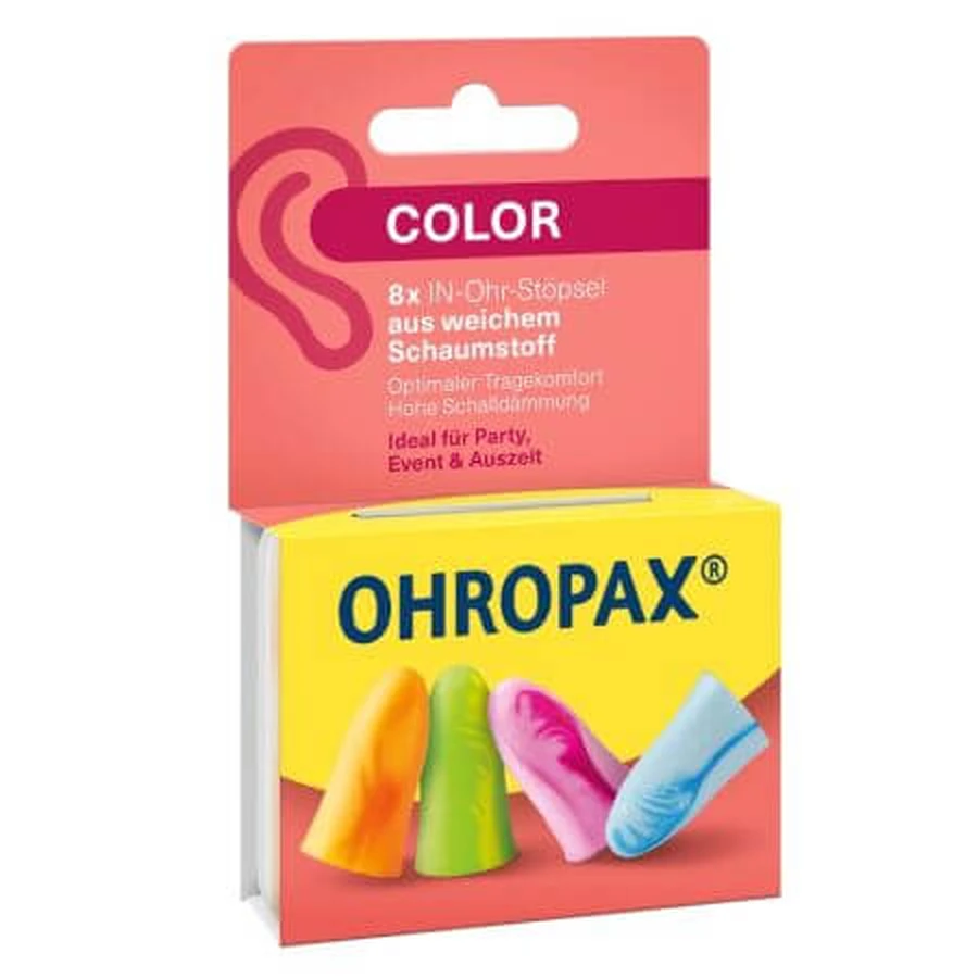Color noise-canceling earplugs, 8 pieces, Ohropax