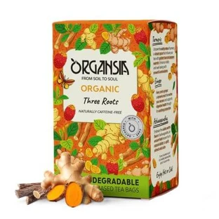 Thé au gingembre, curcuma et ashwagandha de Three Roots, 18 sachets, Organsia