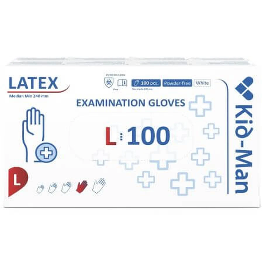 Guantes desechables de látex blanco, talla L, 100 unidades, Kid-Man