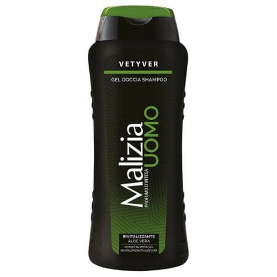 Vetyver Revitalisierendes Duschgel und Shampoo für Männer, 250 ml, Malizia