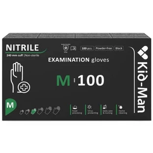 Disposable unpowdered nitrile gloves, black, size M, 100 pieces, Kid-Man