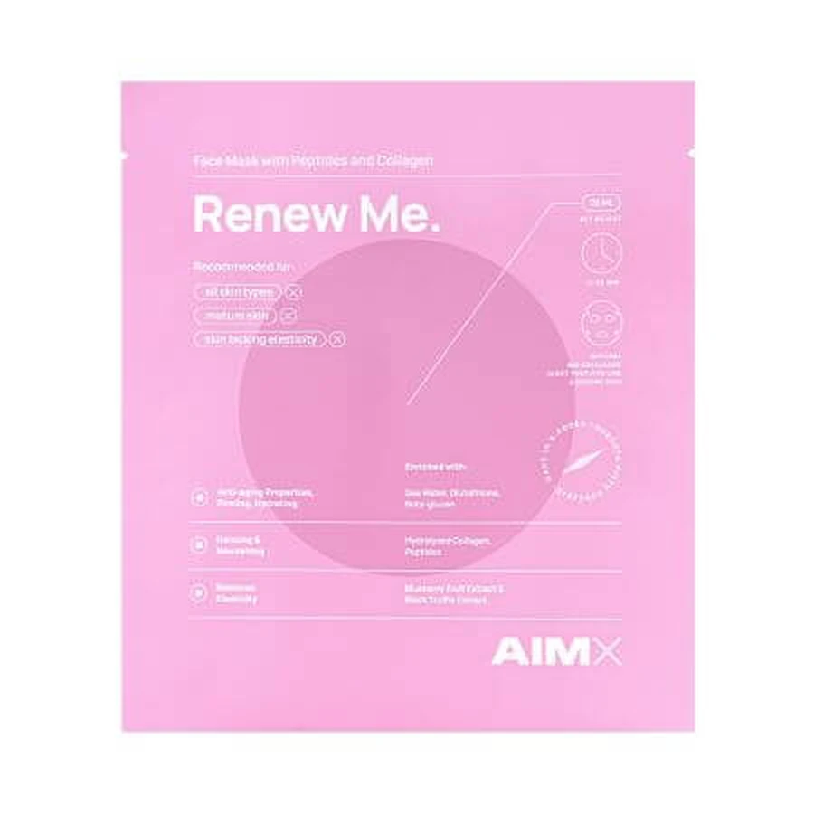 Renew Me Masque aux peptides, au collagène et à l'acide hyaluronique, 25 ml, AIMX