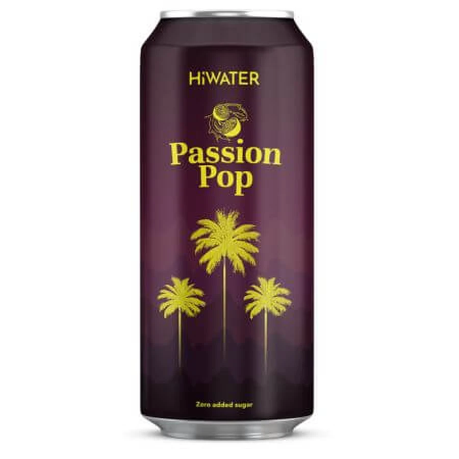 Eau de coco naturelle gazéifiée avec du jus naturel de fruit de la passion Passion Pop, 320 ml, Hiwater