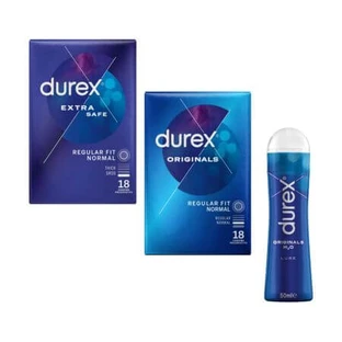 Envase Prezervative Extra Safe, 18 unidades + Prezervative Originals, 18 unidades + Lubricant Originals, 50 ml, Durex