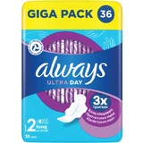 ALWAYS Ultra Día Largo Tamaño 2 Compresas Con Alas Para Protección Duradera 36 Piezas