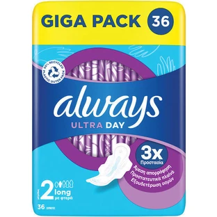 ALWAYS Ultra Day Long Taille 2 Serviettes hygiéniques avec ailettes pour une protection durable 36 pièces