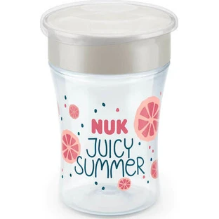 NUK Fruits Magic Cup Tasse d'apprentissage avec bord périphérique et couvercle avec couvercle en forme de raisin, pour les 8 mois et plus 230ml 10.255.593 - Rose