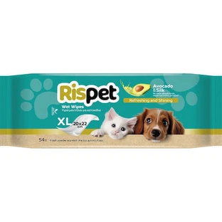 RISPET Wet Pet Wipes met Avocado-olie & Vegan Silk Protein XL (20x22cm) 54 stuks [07831]