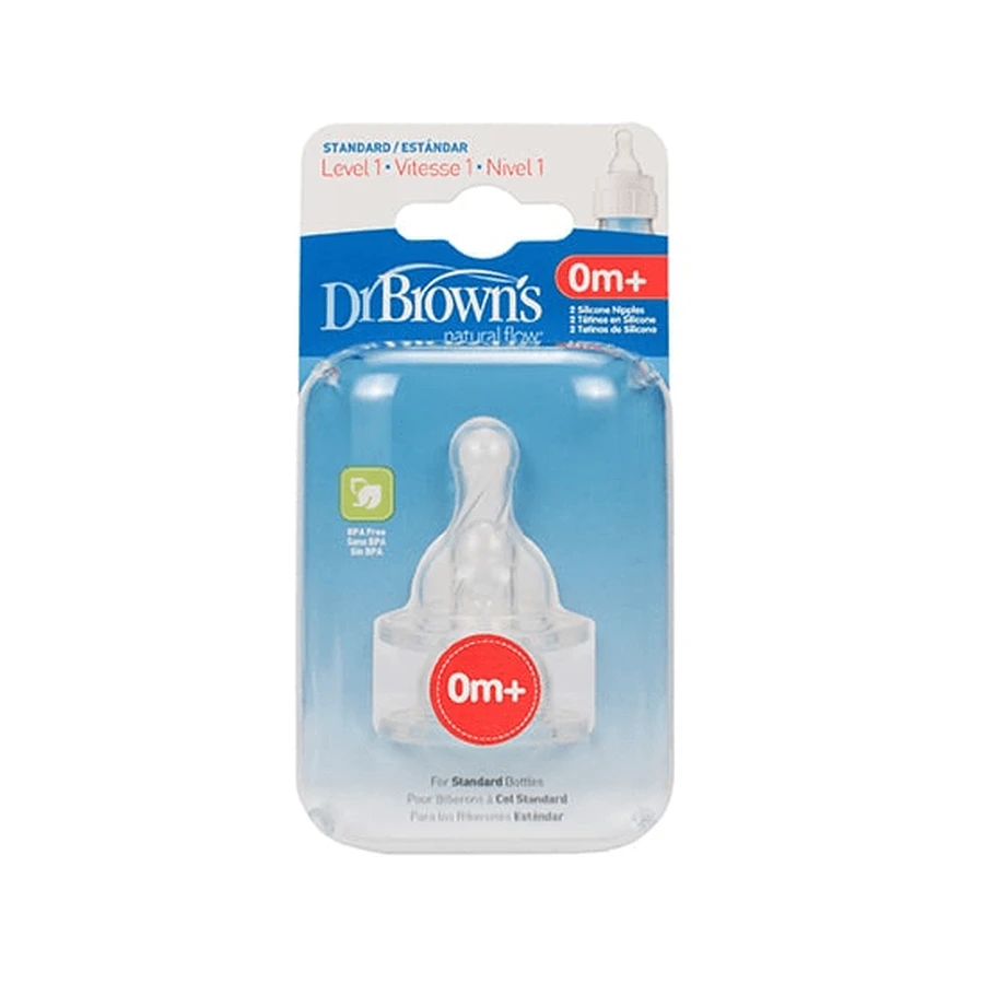 DR. BROWN'S Natural Flow Siliconen Fles Tepel Opties+ Met Smalle Hals Niveau 1 0+ Maanden 2 Stuks 302