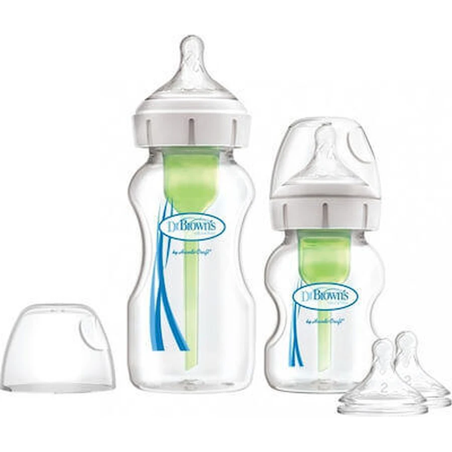 DR BROWN'S Set de 2 biberones de plástico contra los cólicos con tetina de silicona para 0+ meses 1x150ml & 1x270ml WB 02600