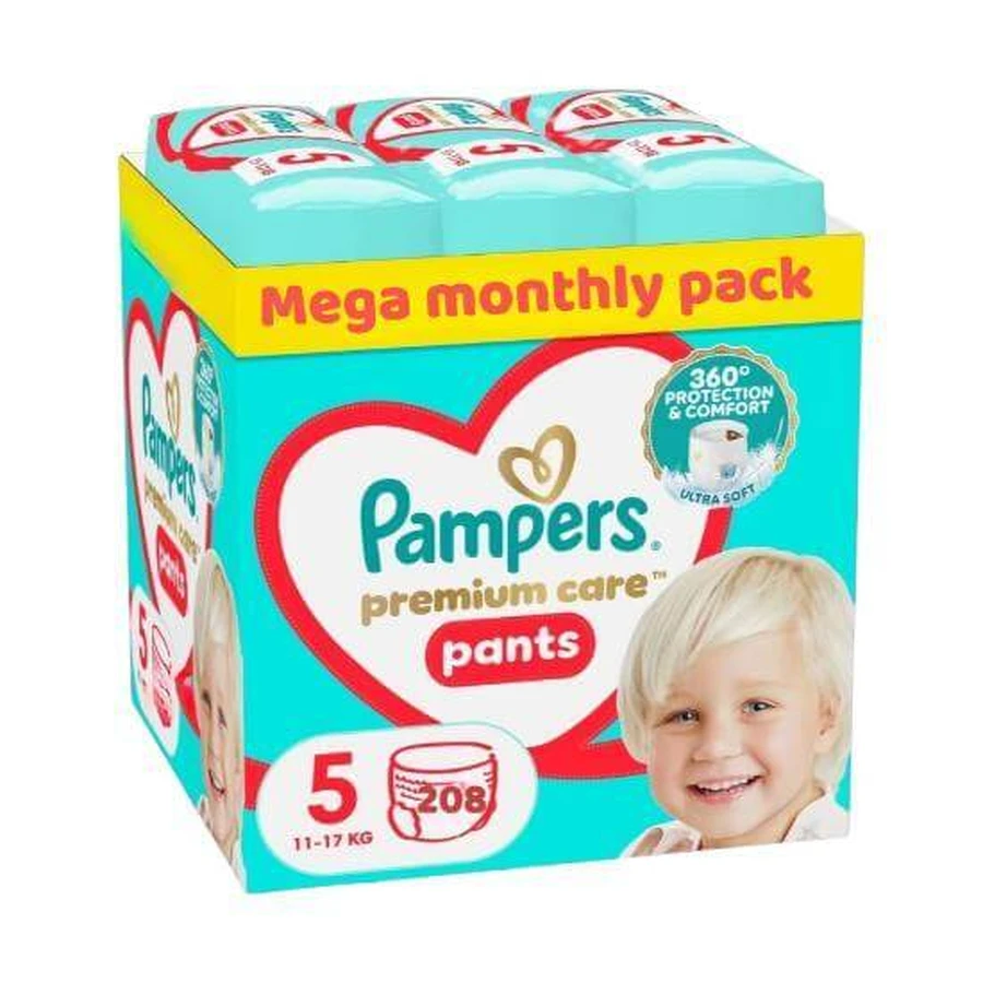 PAMPERS PAMPERS Premium Care Pants Pañal-Braces Talla 5 (12kg-17kg) (4 Paquetes de 52 piezas)