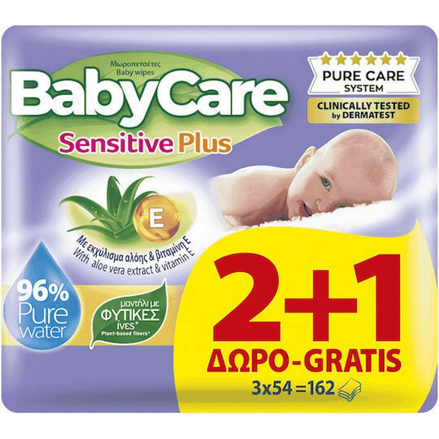 BABYCARE Lingettes bébé Sensitive Plus (3 paquets de 54 pièces) 162 pièces