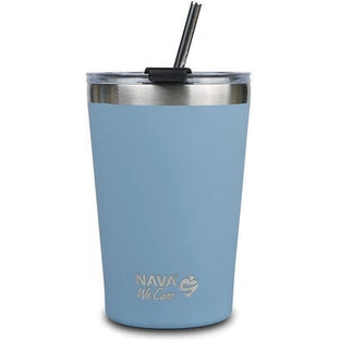 NAVA Thermosglas mit Strohhalm aus Edelstahl We Care in blau 450ml (10-262-111)