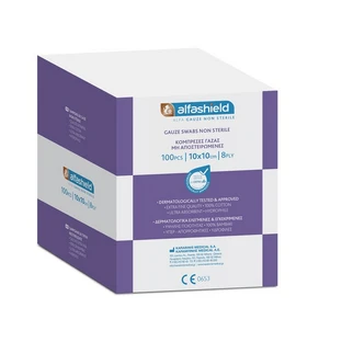 ALFASHIELD Garza liscia non sterile 10x10cm 8ply 100 pezzi