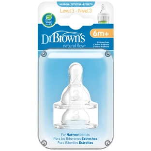 DR. BROWN'S Natural Flow Siliconenspeen Opties+ Met Smalle Hals Niveau 2 3+ Maanden 2 Stuks 322
