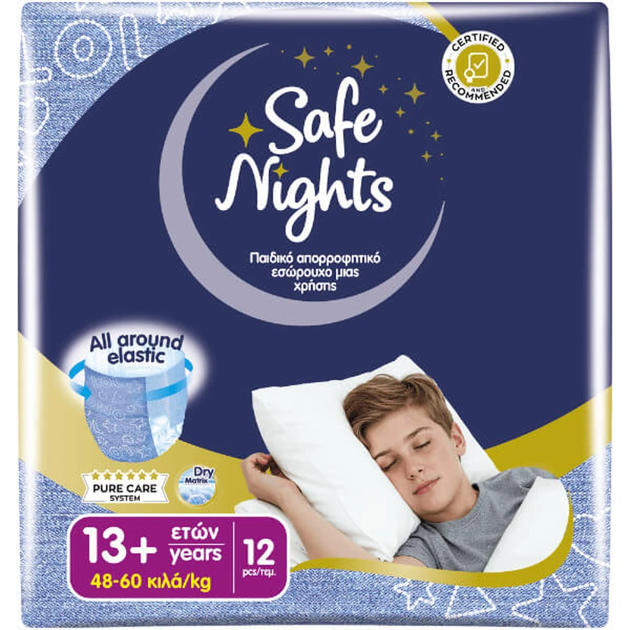 BABYLINO Safe Nights Kids Boy disposable underwear for boys 13+ Years 48-60kg, 12 pieces